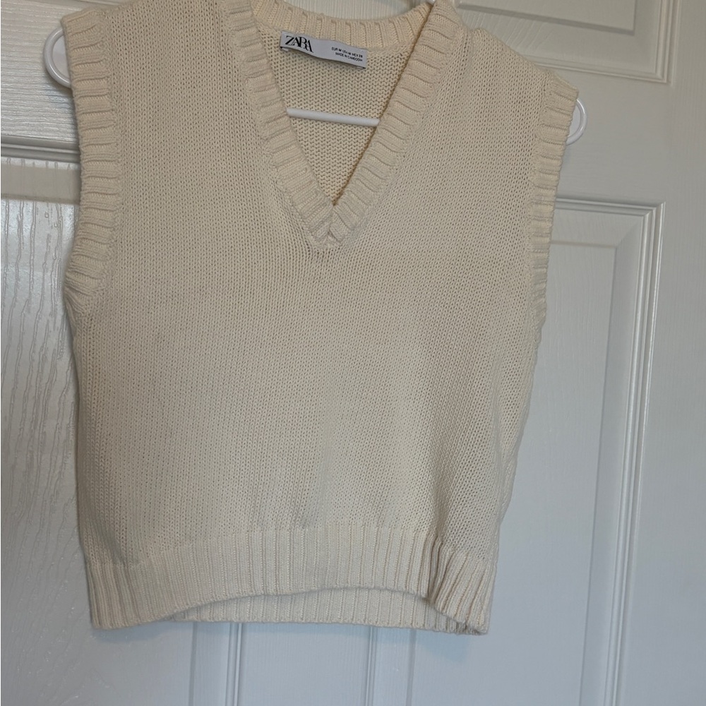 Zara V-Neck Cream Sweater Vest